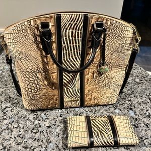 Brahmin large satchel handbag with matching full size wallet, includes dust bag